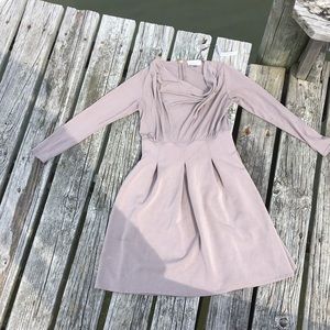 ASOS 8 M Closet London cowl neck dress taupe long sleeves pleated